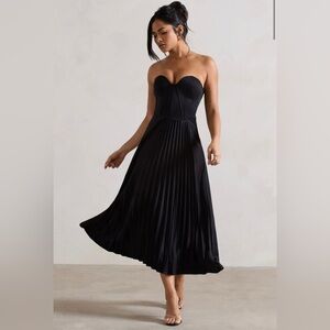 BORDEAUX BLACK SATIN CORSET STYLE MIDI DRESS